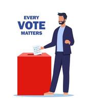 Man putting vote paper into Election Box. Every vote matters. Illustration. vector