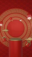 3D red portrait background chinese new year with minimalist podium, suitable for product promotion in stories and reels video