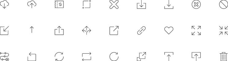 System User Interface Icon Set. High Quality Minimal Lined Icons for All Purposes. UI collection with cross loop heart delete arrow stop cloud insert link share upload technology icons IoT vector