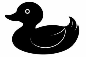 Black silhouette of a rubber duck isolated on a white background. Bath toy duck icon. Concept of minimalism, bath toy, simple design. Print, icon, logo, template, design element vector
