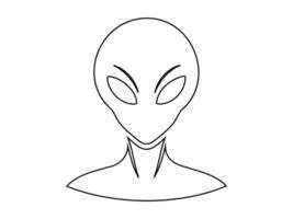 Black outline of alien head isolated on white background. Humanoid. Concept of extraterrestrial, sci-fi design, space being. Graphic illustration. Icon, print, design element, coloring page vector