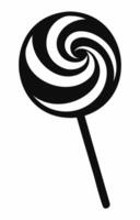 Black silhouette of a lollipop with a swirled pattern. Isolated on white background. Sweet candy icon in a minimalist style. Concept of confectionery, dessert. Print, design element. vector