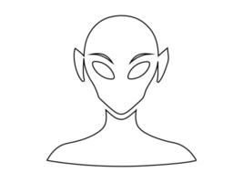 Black outline of alien head isolated on white background. Humanoid. Concept of extraterrestrial, sci-fi design, space being. Graphic illustration. Icon, print, design element, coloring page vector