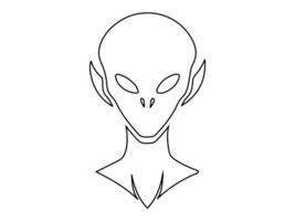 Black outline of alien head isolated on white background. Humanoid. Concept of extraterrestrial, sci-fi design, space being. Graphic illustration. Icon, print, design element, coloring page vector