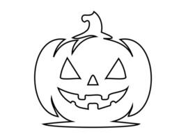 Black outline of Halloween pumpkin. Jack-o-lantern with menacing grin. Isolated on white background. Concept of Halloween, festive decor, spooky symbol. Print, design element, coloring page vector