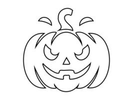Black outline of Halloween pumpkin. Jack-o-lantern with menacing grin. Isolated on white background. Concept of Halloween, festive decor, spooky symbol. Print, design element, coloring page vector