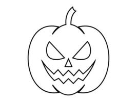 Black outline of Halloween pumpkin. Jack-o-lantern with menacing grin. Isolated on white background. Concept of Halloween, festive decor, spooky symbol. Print, design element, coloring page vector