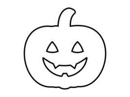 Black outline of smiling Halloween pumpkin. Friendly Jack-o-lantern. Isolated on white background. Concept of Halloween, festive decor, autumn celebration. Print, design element, coloring page vector