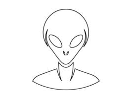 Black outline of alien head isolated on white background. Humanoid. Concept of extraterrestrial, sci-fi design, space being. Graphic illustration. Icon, print, design element, coloring page vector