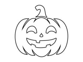 Black outline of smiling Halloween pumpkin. Friendly Jack-o-lantern. Isolated on white background. Concept of Halloween, festive decor, autumn celebration. Print, design element, coloring page vector