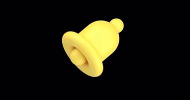 Notification yellow ring bell attention call chat interface reminder 3d icon animation loop with alpha channel. Alarm internet notice message social media alert online communication service element video
