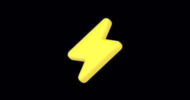 Yellow charging sign 3d icon animation loop with alpha channel. Modern charger symbol for various devices. Charging work indicator. Volumetric lightning strikes. video