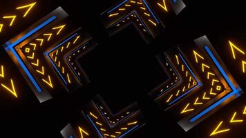 Blue and Yellow Neon Pulsing Square Tunnel Background VJ Loop in 4K video