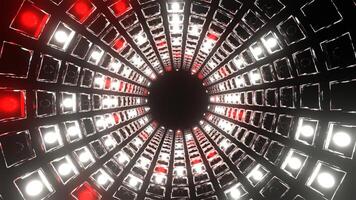 Red and White Strobe Mirrored Square Elements Tunnel Background VJ Loop in 4K video