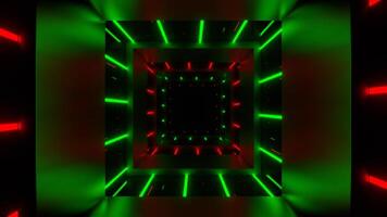 Square Tunnel with Red and Green Neon Lines Background VJ Loop in 4K video
