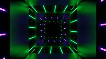 Square Tunnel with Purple and Turquoise Neon Lines Background VJ Loop in 4K video
