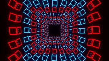 Tunnel Through Moving Red and Blue Neon Squares Background VJ Loop in 4K video