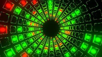 Green and Red Strobe Mirrored Square Elements Tunnel Background VJ Loop in 4K video