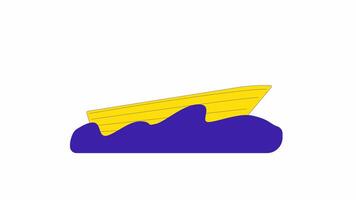 Empty boat sailing in rough water line 2D object animation. Paddle vessel in sea flat color cartoon 4K , alpha channel. Old watercraft in rolling river waves animated item on white background video