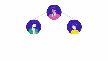 International team interaction line cartoon animation. Business communication 4K motion graphic. Multiethnic colleagues interacting 2D linear animated characters isolated on white background video