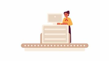indiano mulher trabalhando às bagagem Verifica 2d personagem animação. aeroporto segurança plano desenho animado 4k , transparente alfa canal. hindu fêmea controlando Bagagem animado pessoa em branco fundo video