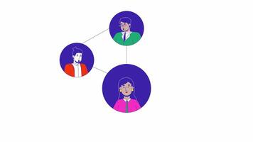 Corporate communication in team line 2D animation. Business leadership 4K motion graphic. Multiethnic coworkers interacting via network linear animated cartoon flat concept, white background video