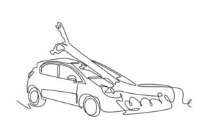 Natural disasters concept. Single line draw design graphic illustration. vector