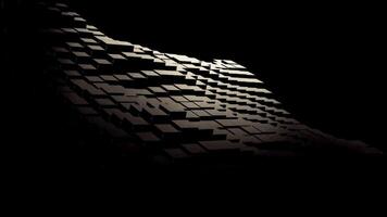 3D loop animation, random abstract waves of squares, on a black background, dark style color video
