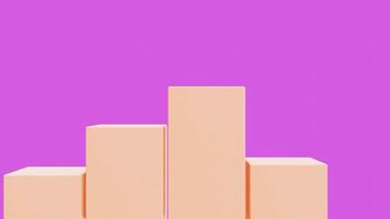 3D loop animation of rising cream color chart blocks, with purple background, soft style video