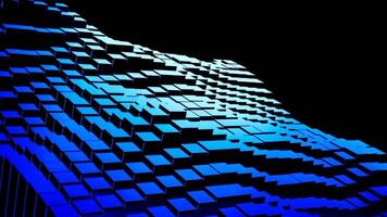 3D loop animation, random abstract waves of blue squares, on a black background video