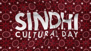 Sindhi Cultural Day with Ajrak Traditional Background Flag Seamless Looping Background, Traditional Pattern Looped Bump Texture Cloth Waving Slow Motion, 3D Rendering video