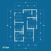 Floor plan blueprint type 63 sqm, Figure of the jotting sketch of the construction and the industrial skeleton of the structure and dimensions. eps 10 vector