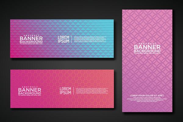 Set banner backgrounds with modern geometric lines textured pattern and colorful dynamic gradation
