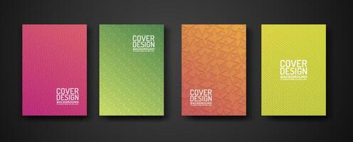 set cover design template with modern geometric lines textured pattern and colorful dynamic gradation vector
