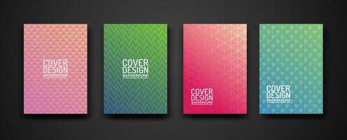 set cover design template with modern geometric lines textured pattern and colorful dynamic gradation vector