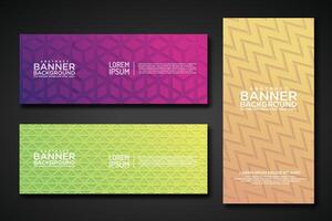 Set banner backgrounds with modern geometric lines textured pattern and colorful dynamic gradation vector
