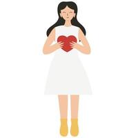 Concept of support and kindness in community. Female volunteer share empathy and hope with needy. Help and compassion in life. Flat illustration. vector