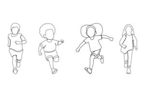Children running continuous outline isolated on white background. vector