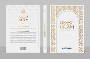 Arabic Islamic style A4 size book cover design with Arabic pattern and ornamental frames vector