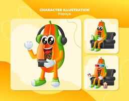 Cute papaya characters enjoying leisure activities vector