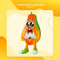 Cute papaya character with a surprised face and open mouth vector