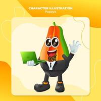 Cute papaya character typing on a computer vector
