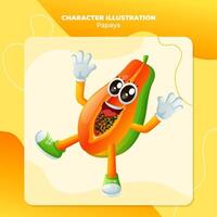 Cute papaya character smiling with a happy expression vector