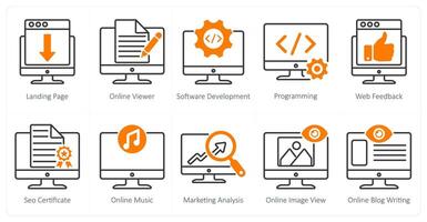 A set of 10 seo icons as landing page, online viewer, software development vector