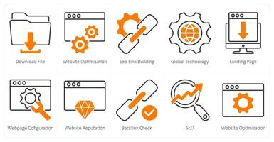 A set of 10 seo icons as download file, website optimization, seo link building vector