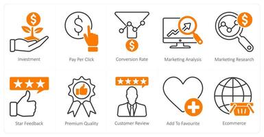 A set of 10 seo icons as investment, pay per click, conversion rate vector