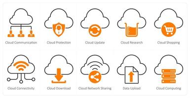 A set of 10 seo icons as cloud communication, cloud protection, cloud update vector
