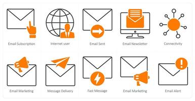 A set of 10 seo icons as email subscription, internet user, email sent vector