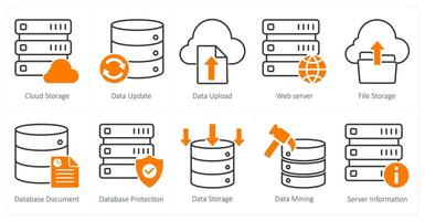 A set of 10 seo icons as cloud storage, data update, data upload vector