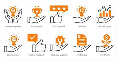 A set of 10 seo icons as idea development, achievement, star feedback vector